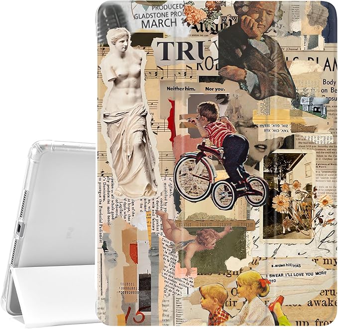 JOYLAND Pad Case for 11 Inch iPad Pro 2018/2020/2021 with Pencil Holder-Auto Wake/SleepNewspaper Pattern Anti-Scratch Shockproof Premium Folio Stand Case