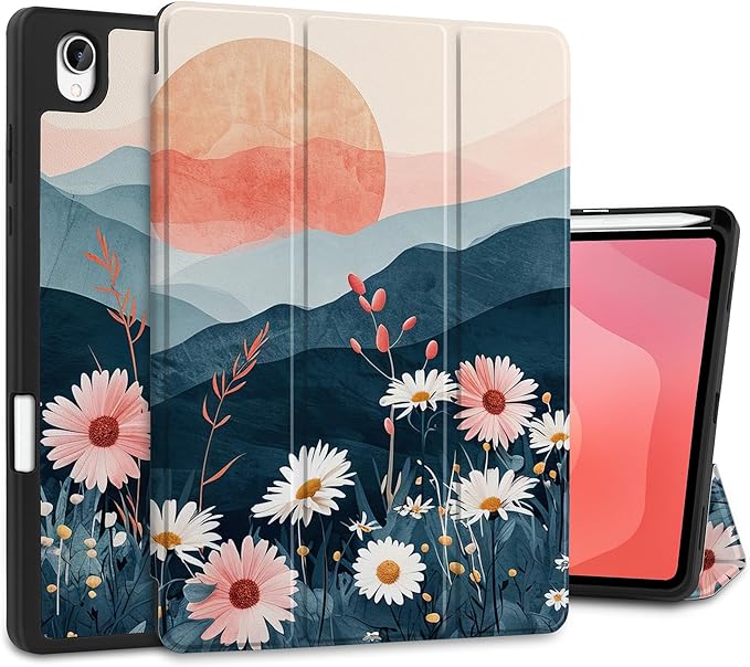 DONGKE Case for Samsung Galaxy Tab S11 5G 11 2025 Model (SM-X730/X736B) Slim Lightweight Trifold Stand Cover with S Pen Holder Auto Sleep/Wake Soft TPU Shockproof Back Daisies