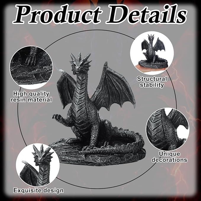 Gothic Dragon Cell Phone Holder Resin Gothic Standing Guardian Dragon Cell Phone Stand with Outstretched Arm for Medieval Decoration Desk Accessories Office 5.78 x 4.25 x 6 Inch