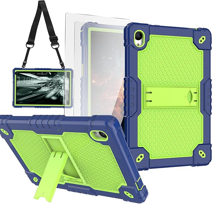 Deomoil for Urao C107/Jeazans OC101/C107 10.1 inch Tablet Hybird Case with Stand with 2 PCS Screen Protector for HiGrace C107/ZOFYWNAS C107/Freeski C107/Pswarfd 10.1 inch Tablet (Navy Green/Blue)