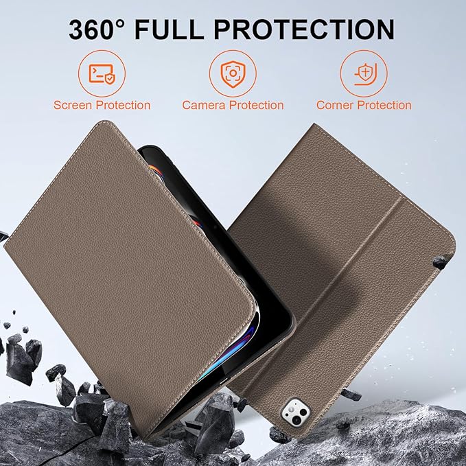 Slim Leather Case for iPad Pro 13 inch 2024 2025 (M4/M5) Folio Stand Cover Auto Wake/Sleep Multiple Viewing Angles for Business Gray Brown