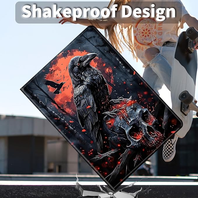 Case for Amazon Kindle Fire HD 10 and Fire HD 10 Plus 10.1 Tablet Case (13th/11th Generation 2023/2021 Release) Slim Fit PU Leather Cover with Auto Sleep/Wake - Crow Skull