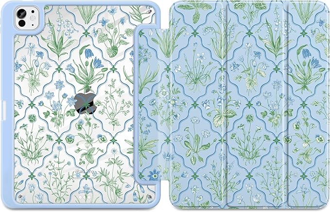 DONGKE for iPad Pro 11-Inch Case (M5 2025 / M4 2024) 6th/5th Generation [Auto Sleep/Wake &amp Pencil Pro Holder] Clear Acrylic Back Smart Trifold Stand Cover Lattice Floral