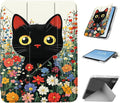 for iPad Pro 11 2024 Case with Pencil Holder Foldable Y-Shaped Protective Cover Stylish Clear Multi-Angle Viewing &amp Auto Sleep/Wake Black Cat Wildflower Field Tablet Case