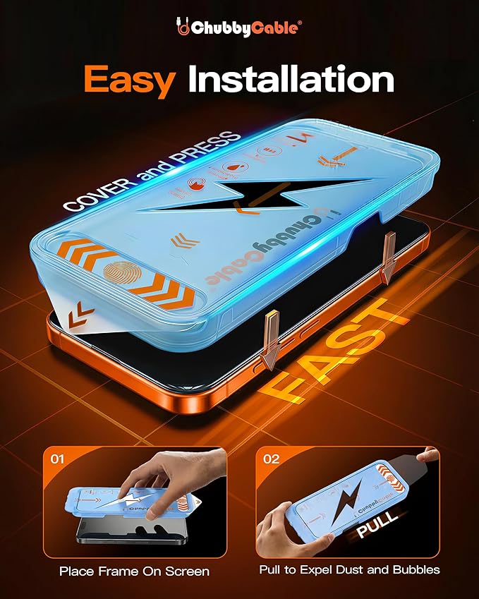 chubbycable 2PCS ChubbyShield Ultra for iPhone 17 360 Privacy Screen Protector Anti-spy Screen Protector Privacy Glass with Ultra-easy Install Box Auto Dust-Elimination &amp Bubble Free