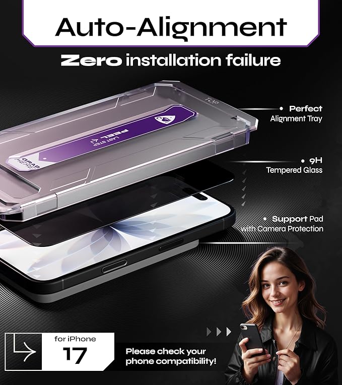 Defenslim for iPhone 17 Privacy Screen Protector (2Pack) Easy Auto-Dust &amp Align Install Kit 6.3 Tempered Glass 9H Hardness Privacy Protection Case Friendly SpyShield