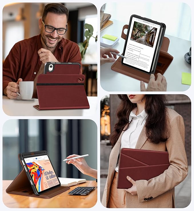 DTTO for iPad mini 7 (A17 Pro) Case iPad mini 7th / 6th Generation Case (2024/2021) 360 Degree Rotating Premium Leather Folio Stand Cover with Pencil Holder Burgundy Red