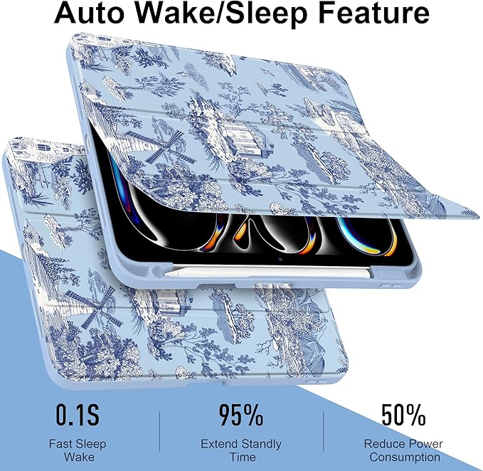 DONGKE for iPad Pro 11-Inch Case (M5 2025 / M4 2024) 6th/5th Generation [Auto Sleep/Wake &amp Pencil Pro Holder] Clear Acrylic Back Smart Trifold Stand Cover Toile Pattern