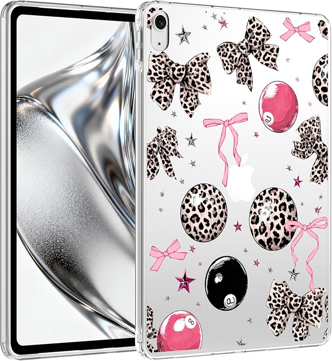 for 12.9 iPad Pro 6th/5th/4th/3rd Gen (2022/2021/2020/2018)Cute Y2k Leopard Print Bow Clear CaseSlim Lightweight Anti-Scratch Soft TPU Bumper Hard Acrylic Back Cover for Women