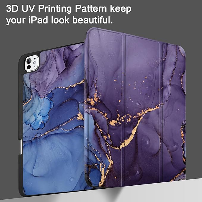 DONGKE Case for iPad Pro 13 inch (M5 2025 / M4 2024) – [Built-in Pencil Holder] Ultra Slim PU Leather Trifold Stand Cover with Soft TPU Back Auto Wake/Sleep - Abstract Marble