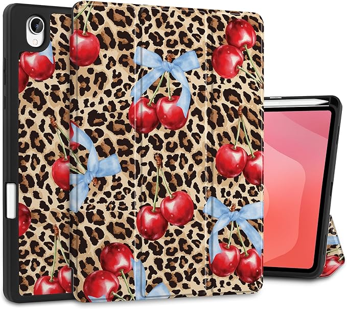 DONGKE Case for Samsung Galaxy Tab S11 5G 11 2025 Model (SM-X730/X736B) Slim Lightweight Trifold Stand Cover with S Pen Holder Auto Sleep/Wake Soft TPU Shockproof Back Leopard &amp Bows