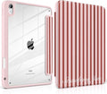 Case for iPad (A16) 11th Generation 11 inch 2025 /iPad 10th Gen 10.9 2022 -Premium Shimmering Silk Texture Trifold Cover with Clear Back Luxury Coquette Aesthetic Protective Skin Red Striped