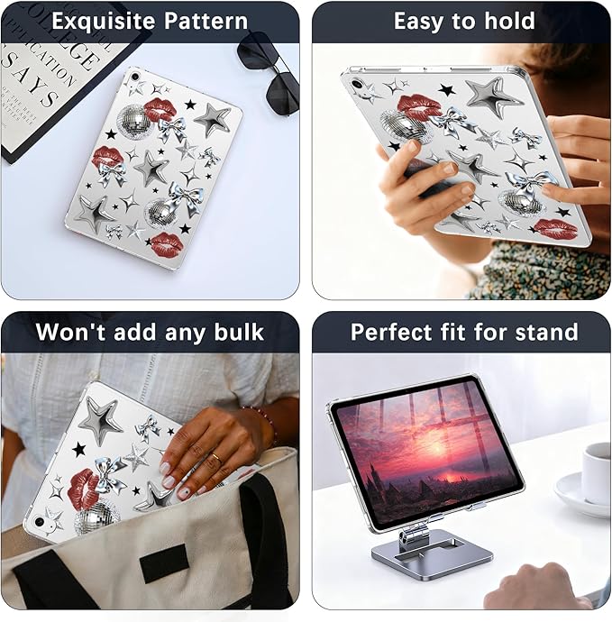 for 10.2 iPad 2019/2020/2021Y2k Silvery Star Crystal Clear CaseSlim Lightweight Anti-Scratch Soft TPU Bumper Hard Acrylic Back Cover for iPad 7th/8th/9th Gen for Women