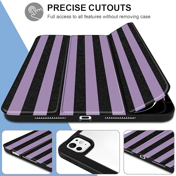 DONGKE for iPad Pro 11-Inch Case (M5 2025 / M4 2024) 6th/5th Generation [Auto Sleep/Wake &amp Pencil Pro Holder] Clear Acrylic Back Smart Trifold Stand Cover Purple Stripes