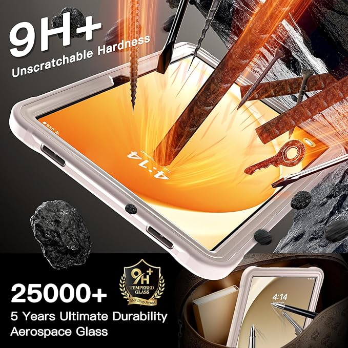 Lunivop Compatible with Samsung Galaxy Tab A9 Plus Case 11 Inch with 360° Rotating Aluminium Stan Stand Built-in 9H+ Hardness Screen Protector Military - Grade Tablet Cover for A9+ Plus Khaki