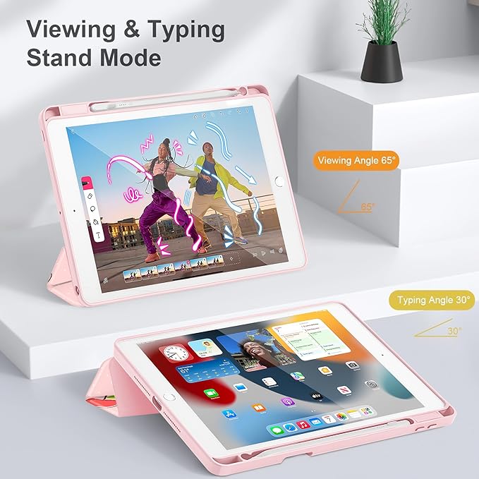 May Chen for iPad 9th Generation with Pencil Holder iPad 8th/7th Gen Case 10.2-inch [Penceil Holder] Trifold Stand Auto Wake/Sleep Clear TPU Protection Back Cover Apple Pattern