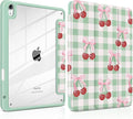 DONGKE Case for iPad Air 11-inch M4 2026 &amp M3 2025 &amp M2 2024 iPad Air 5th/4th Generation 10.9 2022/2020 [Built-in Pencil Holder] Clear Acrylic Back Trifold Stand Smart Cover Green Cherry