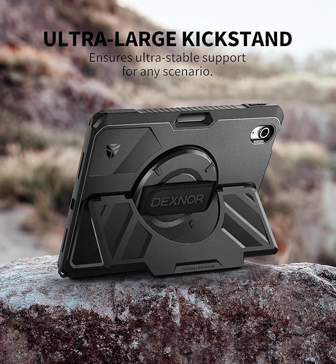 Dexnor Case for iPad (A16) 11th/10th Generation 2025/2022 (11″/10.9″)Rugged Protective Case with 360° Rotating Hand Strap&amp Stand &amp Screen Protector &amp Pencil Holder Shockproof Full-Body Co