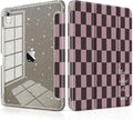 DONGKE for iPad Pro 11 inch Case – Fits M5 2025 / M4 2024 Shockproof Sparkling Glitter Acrylic Back Pencil Holder Trifold Stand Auto Sleep/Wake &amp Touch ID Support - Brown Gingham