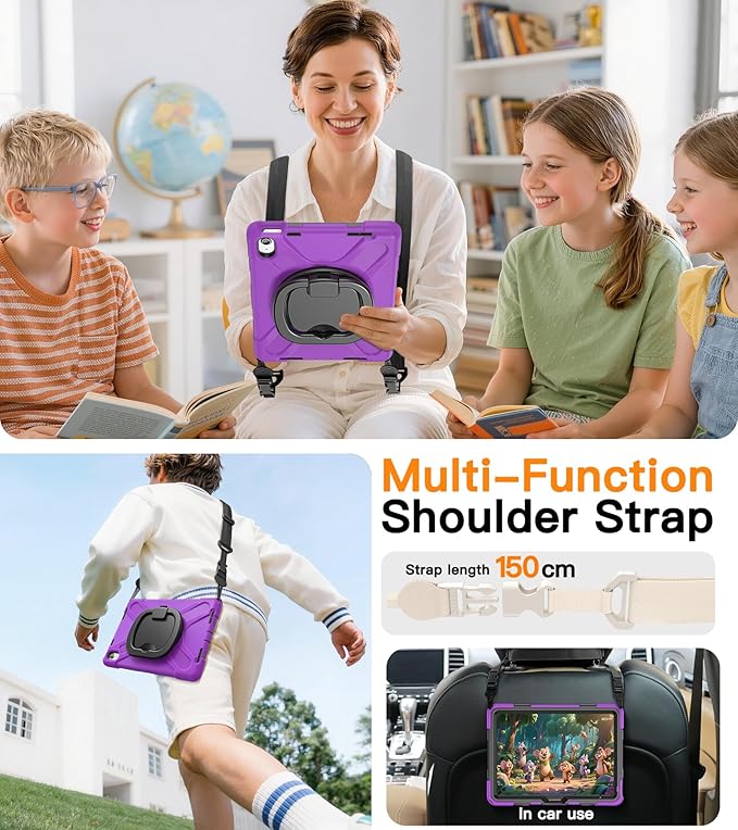 BATYUE Case for iPad (A16) 11th/10th Gen 11''/10.9'' 2025/2022 - Heavy Duty Shockproof Cover with 360° Rotating &amp 180° Folding Stand Screen Protector Shoulder Strap &amp Pencil Holder |Purple