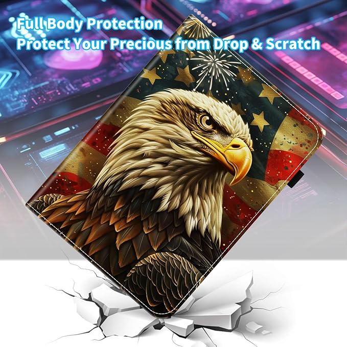 Case for iPad 9th Generation/iPad 8/iPad 7 iPad 10.2 2021 2020 2019/iPad Air 10.5/iPad Pro 10.5Card Slot PU Leather TPU Case Pen Holder Auto Wake SleepEagle American Flag