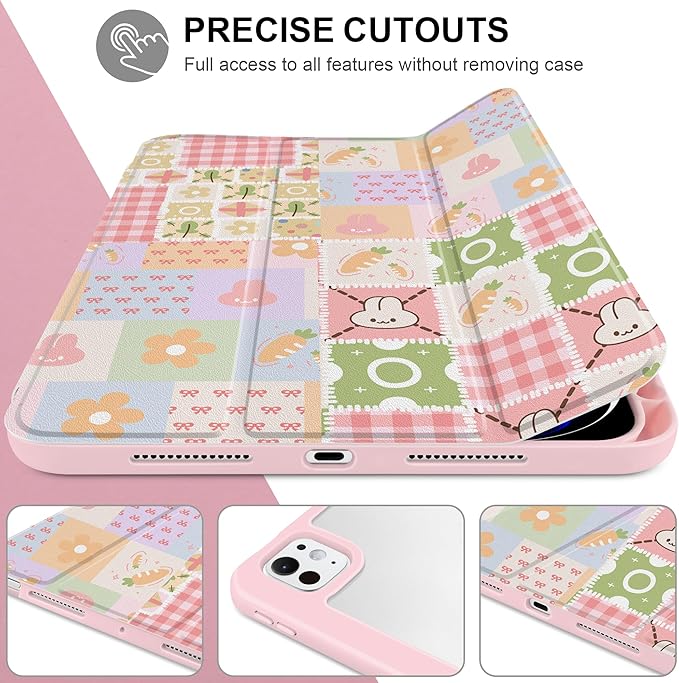 Case for iPad Pro 13 inch (M5) 2025 (M4) 2024 Release Slim Lightweight Cute Light Pink Cover with Clear Back TPU Edge Pencil Holder Trifold Stand Cute Bunny