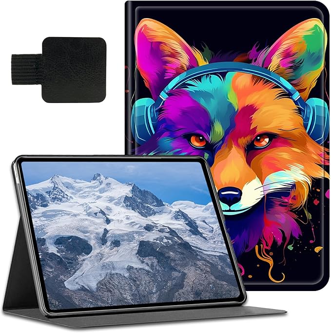 for Fire HD 8 Tablet (8th/7th/6th Generation 2018/2017/2016 Release) Case with Pen Holder &amp Auto Wake/Sleepd Shockproof Stand Protective Cover for HD 8 2018 TabletFox Wearing Headphones