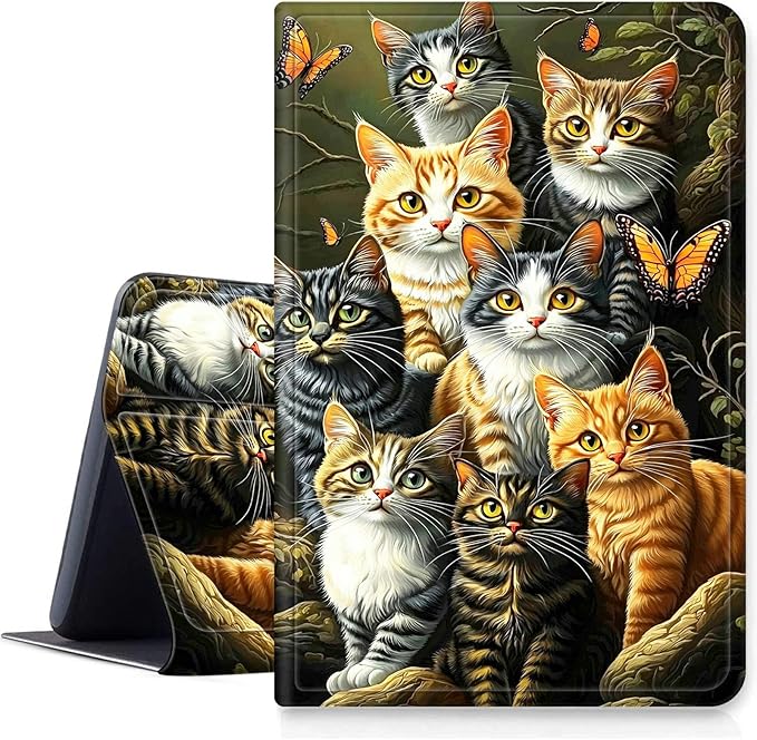 DIGTIALLL Case for Amazon Kindle Fire 7 Tablet Case (12th Gen 2022 Release) PU Leather Smart Protective Cover with Auto Sleep/WakeColors Cats