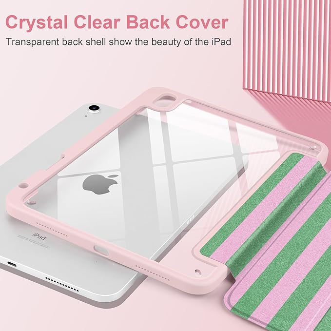 DONGKE Case for iPad (A16) 11th Generation 11 inch 2025 &amp iPad 10th Gen 10.9 inch 2022 [Built-in Pencil Holder] Clear Acrylic Back Trifold Stand Smart Cover Auto Sleep/Wake Green Stripes