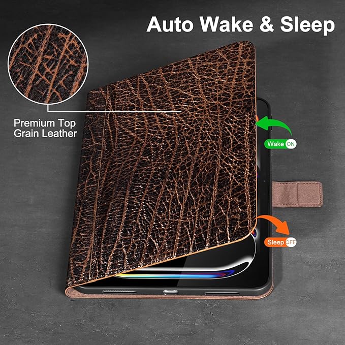 Gexmil Leather Case for iPad Pro 11 Inch (M5/M4) 2025/2024 with Magnetic Closure Adjustable StandProtective Shockproof Leather Smart Folio Cover Auto Sleep/Wake Anti-SlipBuffalo Pattern