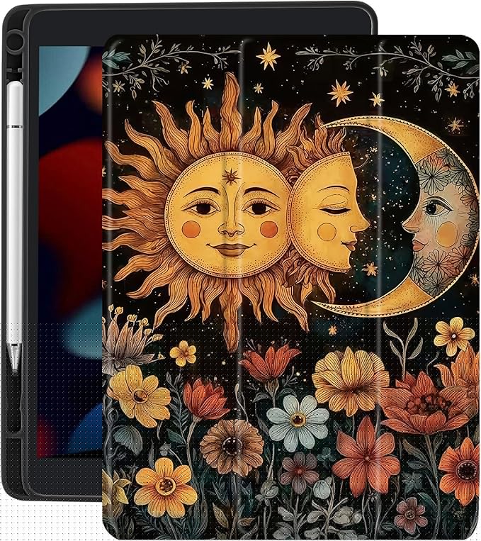 Rose Crow Skull Case for Ipad 10.2Inch 2021 Unique Design Cover Retro Gothic Floral Shell with Clear Transparent Back Auto Sleep/Wake Anti-Slip Shockproof with Pencil Holder(Girls Women)
