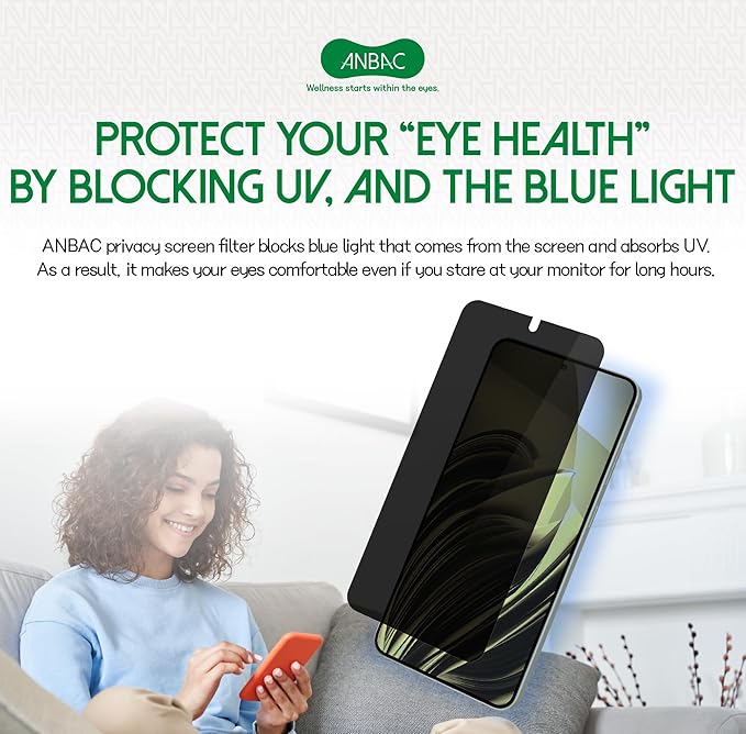 Privacy Screen Protector for Galaxy S25 Plus / S24 Plus - Blue Light Blocking Film 6.7 with Alignment Tool Kit [1 Pack] - Support Fingerprint Unlock/Cell Phone Private Scratch Resistant Film