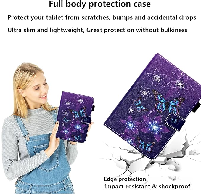 for iPad Pro 11 inch M4 Case 2024 (Model: A2836/A2837/A3006)with Stand/Hand Strap/Pencil Holder/Pockets [Auto Wake/Sleep] Magnetic Smart Slim Wallet Shockproof Cover Purple Flower Butterfly