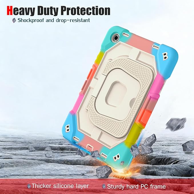 Case for Samsung Galaxy Tab A11+ 11 Inch 2025 (X230/X236B) Heavy Duty Shockproof Rugged Stand Hand Strap Protective Tablet Case for Tab A11 Plus Rainbow+Creamy White