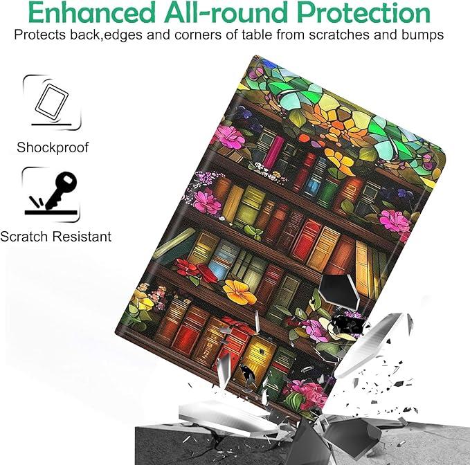 Compatible with iPad Air 13 inch Case (M3 2025 /M2 2024)/12.9 inch Case (6th/5th/4th/3rd 2022/2021/2020/2018) with Pencil HolderAuto Wake/Sleep Protect CoverFloral Library