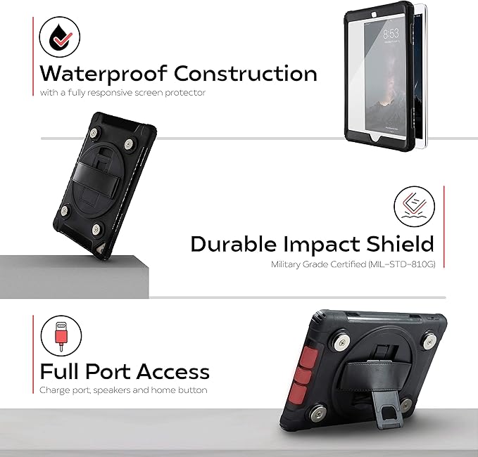 Splash-Proof iPad Case - CTA Magnetic Splash-Proof Case with Impact Shielding and Metal Mounting Plates for iPad Air2 iPad 5th &amp 6th Gen and iPad Pro 9.7 Black (PAD-MSPC9)