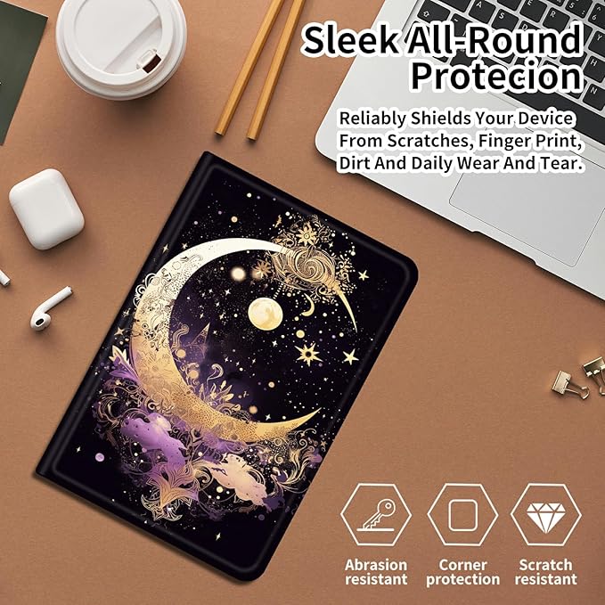 DIGTIALLL Case for Amazon Kindle Fire 7 Inch Tablet (9th/7th/5th Generation 2019/2017/2015 Release) PU Leather Smart Protective Cover with Auto Sleep/WakeTars and Moon