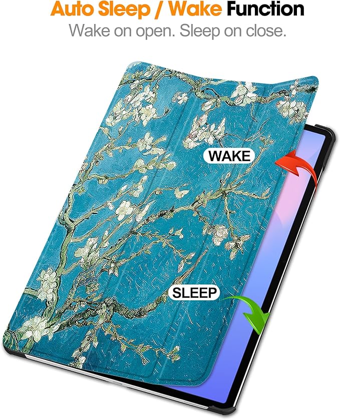 Case for Samsung Galaxy Tab S10 FE+ Plus 13.1 inch 2025 (Model: SM-X620/SM-X626B)Tri-Fold Stand Smart PU Leather Hard Back Shockproof Cover with Auto Wake/Sleep Almond Blossom Flower