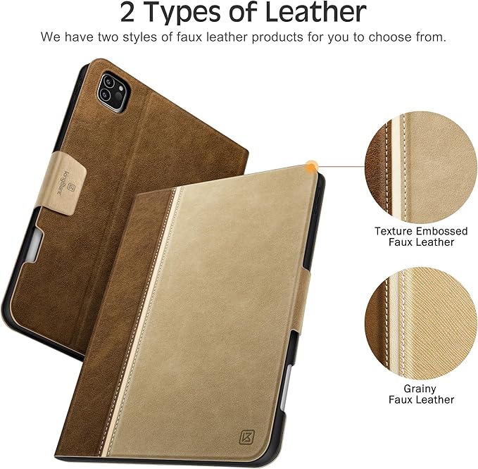 KingBlanc Case for iPad Pro 12.9 6th/5th/4th/3rd Generation 2022/2021/2020/2018 with Pencil Holder Vegan Leather Bicolor Cover Auto Sleep/Wake Support Pencil2 Charging Multi-Angle Viewing Beige