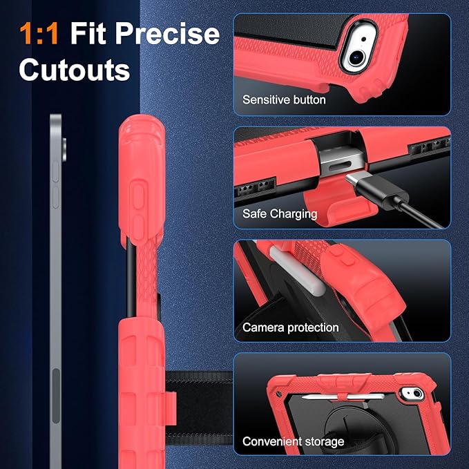 Case for iPad (A16) 11th Generation 11 Inch (2025) Ubearkk for iPad 10th Generation 10.9 inch 2022 case with Screen Protector 360 Degree Rotating Stand/Adjustable Shoulder Strap/Pencil Holder Red