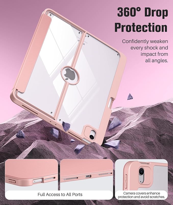 MoKo for iPad Air 13-Inch Case (M4/M3/M2) 2026/2025/2024 with Pencil Holder Heavy Duty 13 Inch iPad Air Case with Screen Protector Clear Back Lens Protector Multi-Angle Magnetic Stand Rose Gold