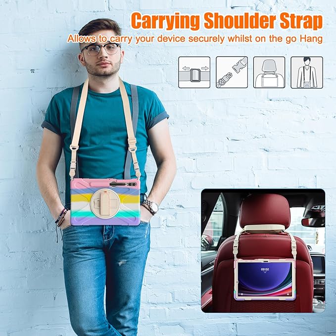 BATYUE Case for 12.4 inch Galaxy Tab S9 Plus S9 FE+ Plus S8 Plus S7 Plus S7 FE Hand Shoulder Strap+Kickstand for SM-X610/X616/X618/X800/X806/T730/T733/T736/T738/T970/T975/T976 (Pink)