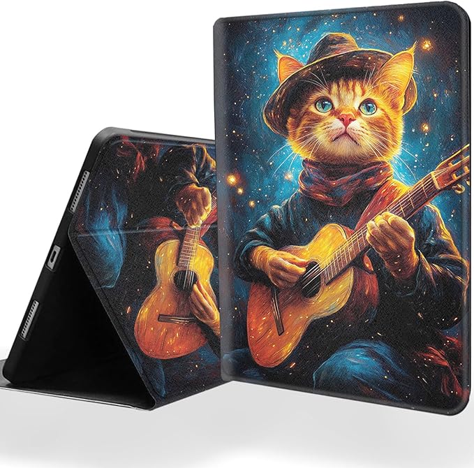 Tablet Case for iPad 10.5 Inch iPad Pro(2017)/iPad Air 3 with Magnetic Auto Wake/Sleep and Multi-Angle Adjustable Stand Cover - Cat Playing Guitar