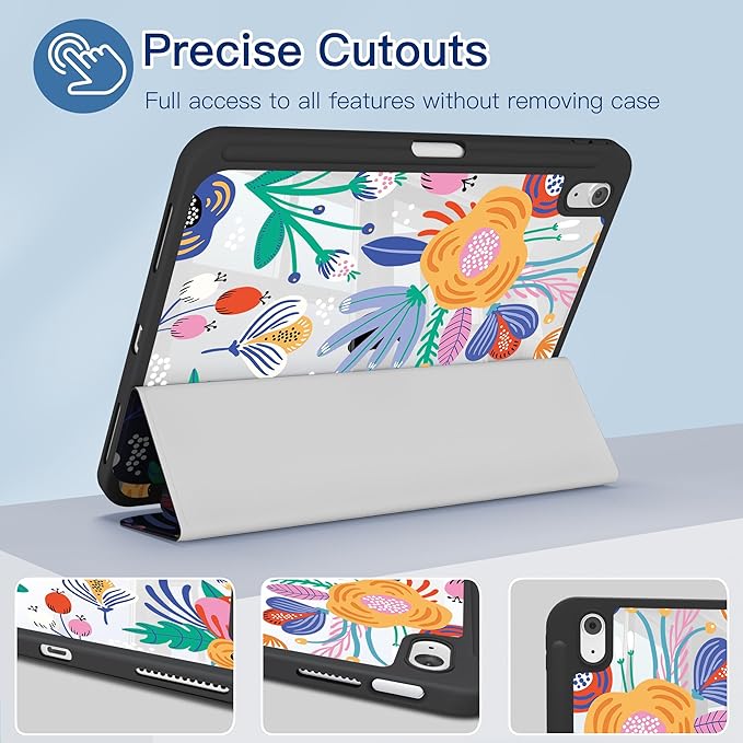 CISSOOK Compatible with iPad 11 Inch 2025 (A16) Case / 10.9 inch iPad 10th 2022 with Apple Pencil Holder Auto Wake/Sleep Vibrant Multicolor Floral Protective Cover