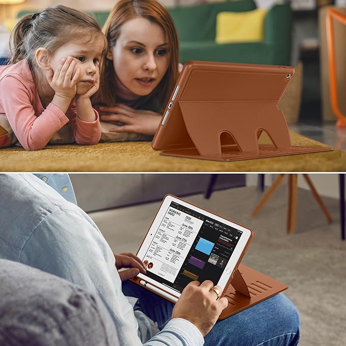 VIKESI Case for iPad 9th / 8th / 7th Generation 10.2 inch (2021/2020/2019 Released)Multiple Angles Magnetic Stand CoverShockproof BackPencil Holderand Auto Sleep/WakeBrown