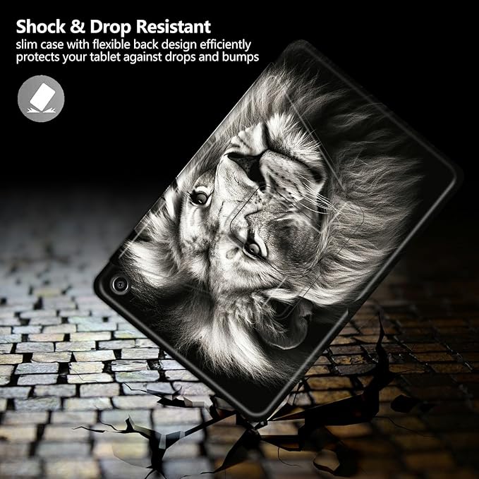 Case for Kindle Fire HD 10 Tablet (5th/7th/9th Generation2015/2017/2019 Release) Lion Theme 360 Degree Rotating Stand Protective Cover with Auto Sleep/Wake for HD 10 Tablet