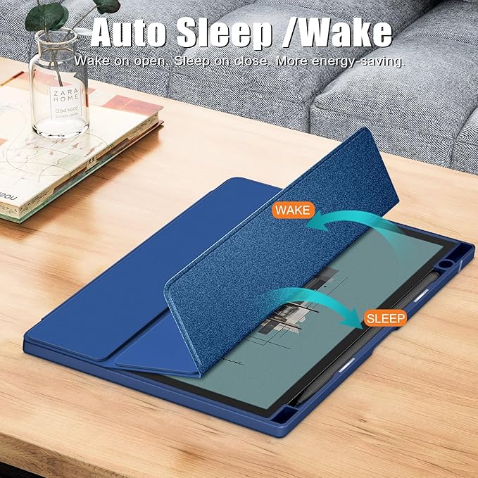 Case for BOOX Note Air 3 C and B/W E Ink Tablet 10.3 ePaperSlim Drop Protection Tri-Fold Cover with Hard Shell Transparent Back and Pen Holder Stand Cover with Auto Wake/SleepNavy