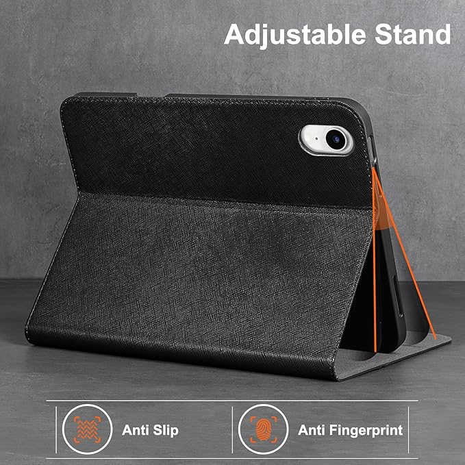 Gexmil Premium Leather Case for iPad mini 7 (A17 Pro) 2024 / iPad mini 6 Generation 2021 8.3 InchPencil Holder Magnetic ClosureShockproof Cowhide CoverAdjustable StandPalm-Print Black