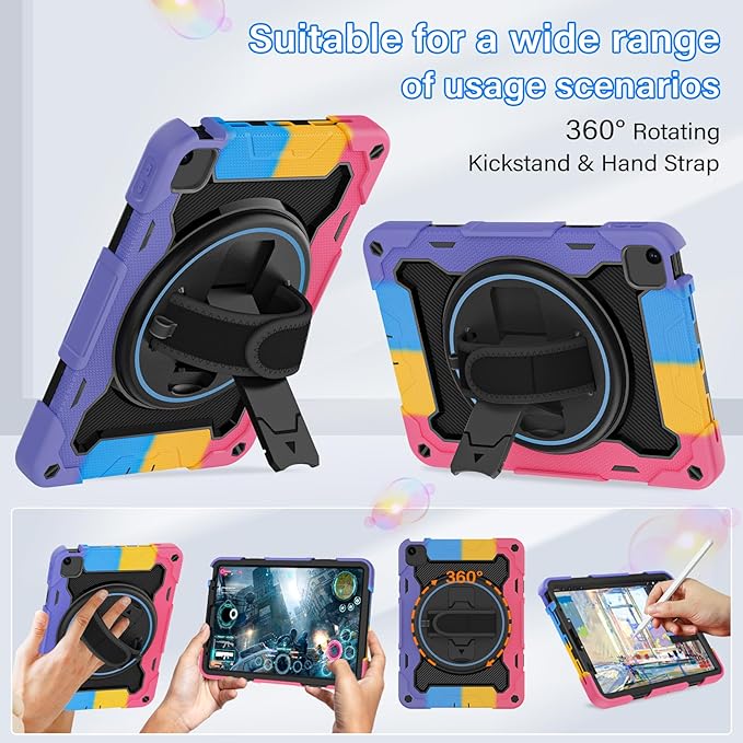 for iPad Pro 11 Case 4th 3rd 2nd 1st Gen (2022 2021 2020 2018) &amp iPad Air 5th 4th Generation 10.9 inch Case with HD Screen Protector 360 Rotating Kickstand/Hand Strap Shoulder Strap