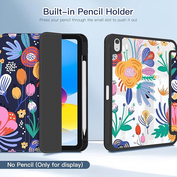 CISSOOK Compatible with iPad 11 Inch 2025 (A16) Case / 10.9 inch iPad 10th 2022 with Apple Pencil Holder Auto Wake/Sleep Vibrant Multicolor Floral Protective Cover